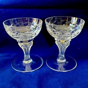 Set of 2 footed wine champagne dessert sherbet glasses cut crystal clear
